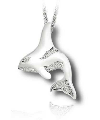 Sterling Silver Orca Whale Funeral Cremation Urn Pendant for Ashes w/Chain