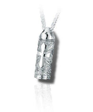 Load image into Gallery viewer, Sterling Silver Leaves & Cross Traditional Funeral Cremation Urn Pendant w/Chain