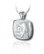 Load image into Gallery viewer, Sterling Silver Cushion Puppy Playing Cremation Urn Pendant for Ashes w/Chain