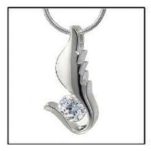 Load image into Gallery viewer, Diamond Wing Sterling Silver Funeral Cremation Urn Pendant w/Chain for Ashes