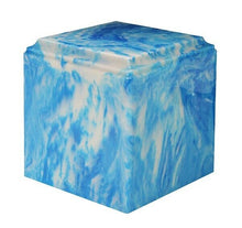 Load image into Gallery viewer, Large/Adult 280 Cubic Inch Sky Blue Cultured Marble Cube Cremation Urn For Ashes