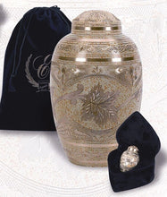 Load image into Gallery viewer, Cream Color Brass Keepsake Funeral Cremation Urn W. Heart Box, 3 Cubic Inches
