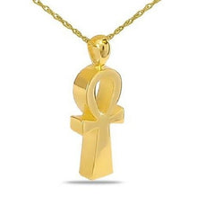 Load image into Gallery viewer, Small/Keepsake 1/4 Cubic Inch Ankh Cross Gold Pendant Cremation Urn for Ashes