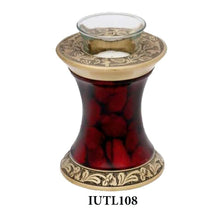 Load image into Gallery viewer, Small/Keepsake 20 Cubic Inch Brass Crimson Marble Tealight Cremation Urn
