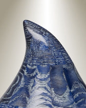 Load image into Gallery viewer, Blue Tear Drop Oak Wood Adult Funeral Cremation Urn, 200 Cubic Inches