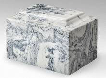 Load image into Gallery viewer, Classic Cultured Marble White & Black 50 Cubic Inches Cremation Urn TSA Approved