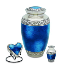 Load image into Gallery viewer, Grecian Blue 3 Cubic Inches Heart Keepsake Funeral Cremation Urn For Ashes