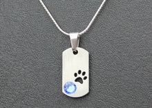 Load image into Gallery viewer, Swarovski Crystal Pewter Dog Tag - Paw - Choice of Birthstone
