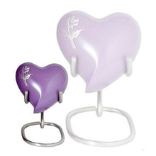 Load image into Gallery viewer, Small/Keepsake 5 Cubic Inch Brass Purple Pearl Rose Heart Funeral Cremation Urn
