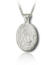 Load image into Gallery viewer, Sterling Silver Praying Hands Oval Funeral Cremation Urn Pendant for w/Chain