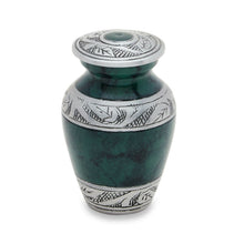 Load image into Gallery viewer, Set of Green Aluminum Funeral Cremation Urns for Ashes - Adult & 4 Keepsakes