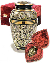 Load image into Gallery viewer, Set of Adult (202 cubic inch) & Keepsake (3 inch) Brass Funeral Cremation Urns