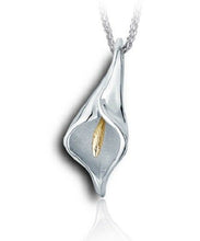 Load image into Gallery viewer, Sterling Silver & 10kt Gold Calla Lily Funeral Cremation Urn Pendant w/Chain