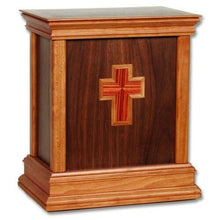 Load image into Gallery viewer, Large/Adult 225 Cubic Inch Walnut Cross Handcrafted Wood Funeral Cremation Urn