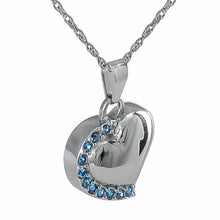 Load image into Gallery viewer, Blue Stones in Heart Stainless Steel Pendant/Necklace Cremation Urn for Ashes
