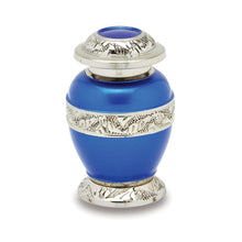 Load image into Gallery viewer, Berkshire Set of 3 - Adult, Keepsake, Heart - Blue & Silver Cremation Urns