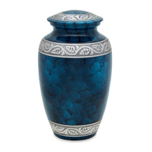 Load image into Gallery viewer, Set of Blue & Silver Aluminum Cremation Urns for Ashes - Adult & 4 Keepsakes