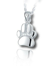 Load image into Gallery viewer, Sterling Silver Curved Paw Print Cremation Urn Pendant for Ashes w/Chain