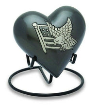 Load image into Gallery viewer, American Flag 3 Cubic Inch Heart Keepsake Aluminum Cremation Urn With Stand