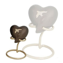 Load image into Gallery viewer, Small/Keepsake 5 Cubic Inch Brass Birds in Flight Heart Funeral Cremation Urn