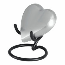 Load image into Gallery viewer, Small/Keepsake 3 Cubic Ins Pewter Heart on Stand Brass Cremation Urn for Ashes