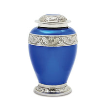 Load image into Gallery viewer, Berkshire Set of 3 - Adult, Keepsake, Heart - Blue & Silver Cremation Urns