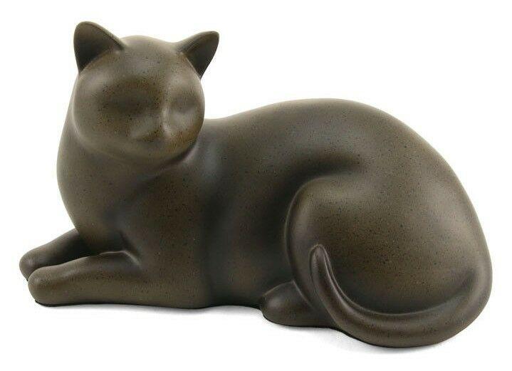 Small/Keepsake Sable Cozy Cat Resin Funeral Cremation Urn, 25 Cubic Inches