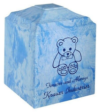 Load image into Gallery viewer, Small/Keepsake 45 Cubic Inch Blue Teddy Cultured Marble Cremation Urn for Ashes
