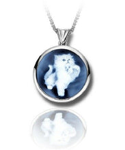 Load image into Gallery viewer, Sterling Silver & Blue Agate Kitten Cameo Funeral Cremation Urn Pendant w/Chain