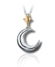 Load image into Gallery viewer, Sterling Silver & 10kt Gold Moon & Star Funeral Cremation Urn Pendant w/Chain
