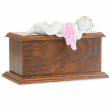 Load image into Gallery viewer, Small/Keepsake 80 Cubic Inch Pink Resting Angel Wood Cremation Urn for Ashes