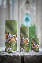 Load image into Gallery viewer, Small/Keepsake 90 Cubic Inch Butterflies Scattering Tube Cremation Urn for Ashes