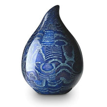 Load image into Gallery viewer, Blue Tear Drop Oak Wood Adult Funeral Cremation Urn, 200 Cubic Inches