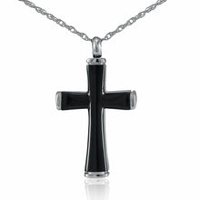 Load image into Gallery viewer, Black Onyx Cross Stainless Steel Pendant/Necklace Cremation Urn for Ashes