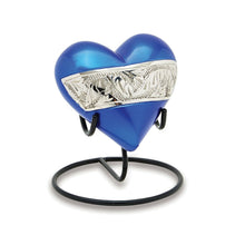 Load image into Gallery viewer, Berkshire Set of 3 - Adult, Keepsake, Heart - Blue & Silver Cremation Urns