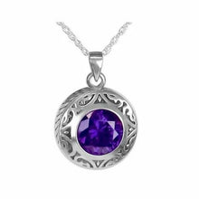 Load image into Gallery viewer, Sterling Silver Purple Stone Pendant/Necklace Funeral Cremation Urn for Ashes