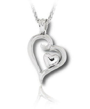 Load image into Gallery viewer, Sterling Silver Heart within a Heart Funeral Cremation Urn Pendant w/Chain