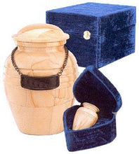 Load image into Gallery viewer, Set of Medium (44 cubic inch) & Keepsake(3 in) Marble Cremation Urns w/nameplate