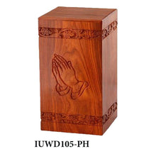 Load image into Gallery viewer, Large/Adult 200 Cubic Inch Rosewood Praying Hands Tower Funeral Cremation Urn