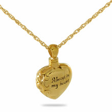 Load image into Gallery viewer, "Always in my heart" Brass/Gold Vermeil Pendant Funeral Cremation Urn w/necklace