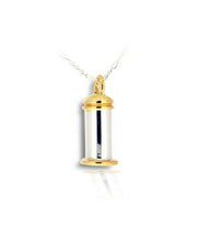 Load image into Gallery viewer, Sterling Silver & 10kt Gold Small Cylinder Funeral Cremation Urn Pendant w/Chain