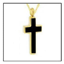 Load image into Gallery viewer, Black Cross 24k Gold Plated Sterling Silver Cremation Urn Pendant w/Chain