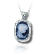 Load image into Gallery viewer, Sterling Silver & Blue Agate Lady Cameo Funeral Cremation Urn Pendant w/Chain