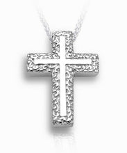 Load image into Gallery viewer, Sterling Silver Swirl Border Cross Funeral Cremation Urn Pendant with Chain