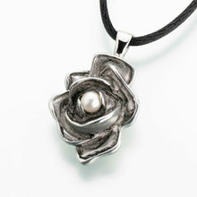 Load image into Gallery viewer, Antique Pewter Rose W/Pearl Jewelry Pendant Funeral Cremation Urn