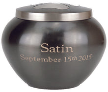 Load image into Gallery viewer, Engraved 30 Cubic Inches Nickel/Gray Brass Pawprint Pet Jar Urn Cremation Ashes