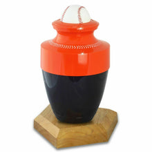 Load image into Gallery viewer, Large/Adult 220 Cubic Inch Orange &Black Aluminum Baseball Funeral Cremation Urn