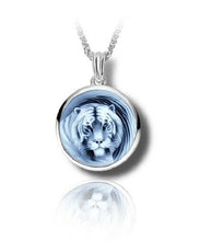 Load image into Gallery viewer, Sterling Silver & Blue Agate Tiger Cameo Funeral Cremation Urn Pendant w/Chain