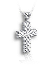 Load image into Gallery viewer, Sterling Silver Starburst Cross Funeral Cremation Urn Pendant for Ashes w/Chain
