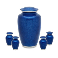 Load image into Gallery viewer, Set of Blue Aluminum Funeral Cremation Urns for Ashes - Adult & 4 Keepsakes